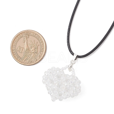 Electroplated Glass Beaded Heart Pendant Black Waxed Cotton Cord Necklaces for Women NJEW-MZ00120-01-1
