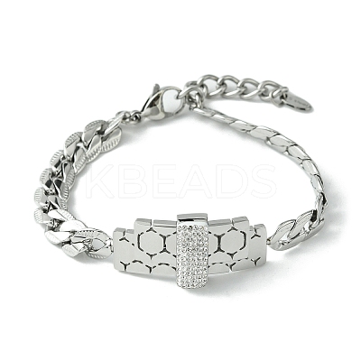 Cubic Zirconia Rectangle Link Bracelet with 304 Stainless Steel Chains BJEW-Q775-01P-1