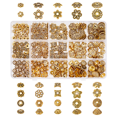 360Pcs 15 Style Tibetan Style Alloy Caps FIND-PH0018-49-1