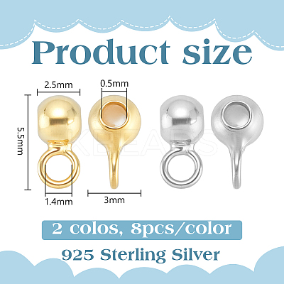 16Pcs 2 Colors 925 Sterling Silver Tube Bails STER-BC0003-75-1