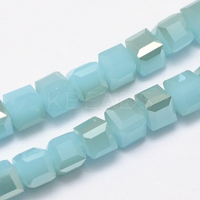 Imitation Jade Faceted Cube Half Rainbow Plated Electroplate Glass Beads Strands X-EGLA-E041-2mm-HR07-1