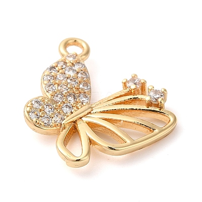 Brass Micro Pave Clear Cubic Zirconia Charms KK-G503-38G-1