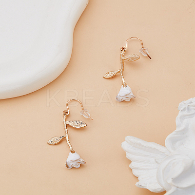 1 Pair Rose Flower Zinc Alloy Enamel Dangle Earrings EJEW-LP0009-13-1