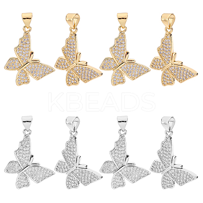 8Pcs 2 Colors Brass Micro Pave Clear Cubic Zirconia Pendants ZIRC-FH0001-28-1