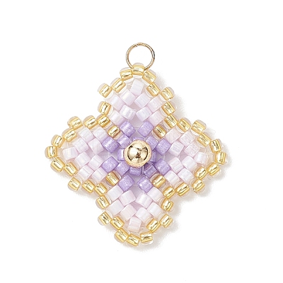 Handmade Glass Seed Beaded Quatrefoil Pattern Pendants PALLOY-MZ00965-02-1