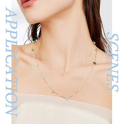 3m Natural Green Aventurine Chips & ABS Plastic Imitation Pearl Beaded Chains Necklace Making Kits CHC-TA0001-30A-1