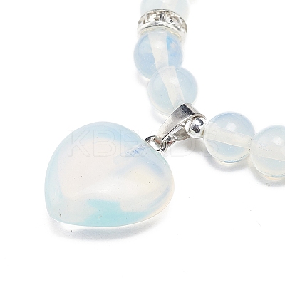 Opalite Round Beaded Stretch Bracelet with Heart Charm BJEW-JB09019-01-1