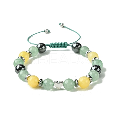 Natural Green Aventurine & Topaz Jade & Brass Heart Braided Bead Bracelet BJEW-JB09703-02-1