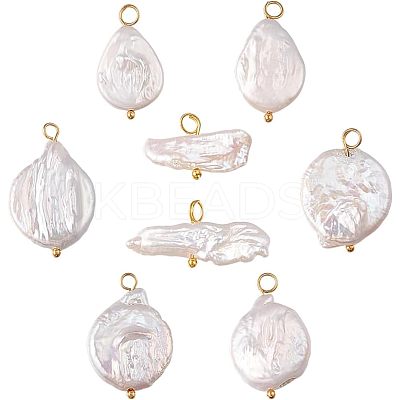 8Pcs 4 Styles Baroque Natural Keshi Pearl Pendants PALLOY-AB00030-1