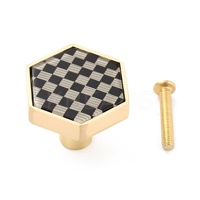 Hexagon with Grid Pattern Brass Box Handles & Knobs DIY-P054-A01-1