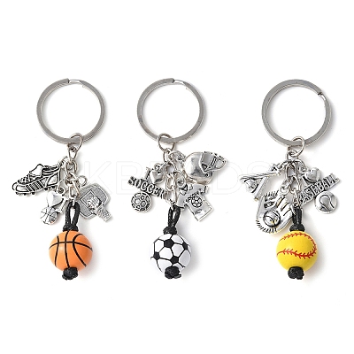 3Pcs Alloy & Wood Keychain KEYC-JKC01187-1