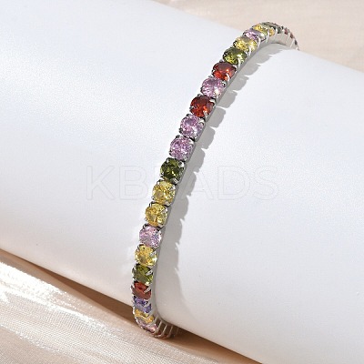304 Stainless Steel Micro Pave Colorful Cubic Zirconia Tennis Bracelets for Women BJEW-G779-02P-1