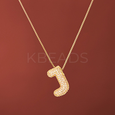 Brass Micro Pave Clear Cubic Zirconia Initial Pendant Necklaces for Women FS-WGDC51D-10-1