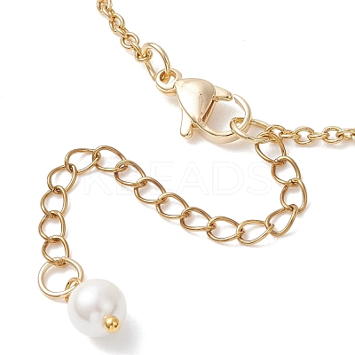 Shell Pearl White Round Pendant 304 Stainless Steel Cable Chain Necklaces for Women NJEW-JN05760-02-1