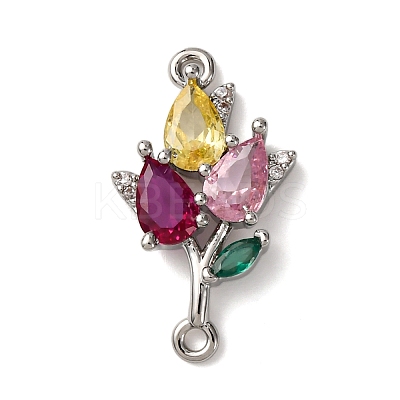 Brass Pave Colorful Cubic Zirconia Flower Links Connector Charms KK-C119-12P-1