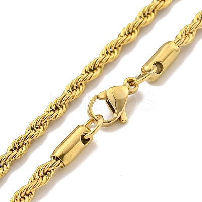 Ion Plating(IP) 3MM 304 Stainless Steel Rope Chain Bracelets for Women BJEW-R318-01G-1