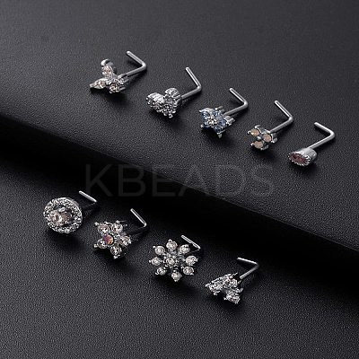316L Surgical Stainless Steel Clear Cubic Zirconia L-Shaped Nose Rings WG135CD-12-1