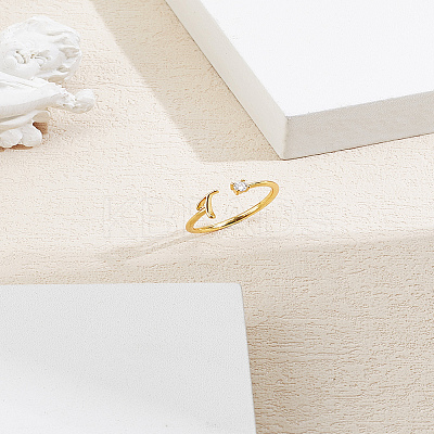 1Pc Letter Brass Rhinestone Open Cuff Rings for Women AJEW-LP0004-47T-G-1
