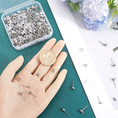 150Pcs 3 Size 202 Stainless Steel Ball Stud Earring Findings STAS-SP0001-53-1