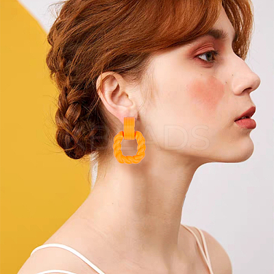 9 Pairs 9 Colors Acrylic Twist Rectangle Dangle Stud Earrings with Sterling Silver Pins for Women EJEW-AN0004-05-1