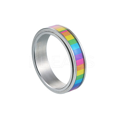 Rainbow Color Pride Flag Enamel Rectangle Rotating Ring RABO-PW0001-038D-1