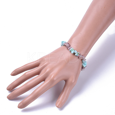 Natural Amazonite & Strawberry Quartz Chip Stretch Bracelets BJEW-JB04490-04-1