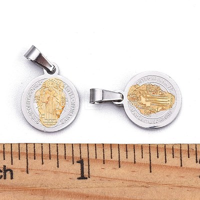 PVD Vacuum Plating Flat Round with San Benito & Word 304 Stainless Steel Charms STAS-I036-03B-1