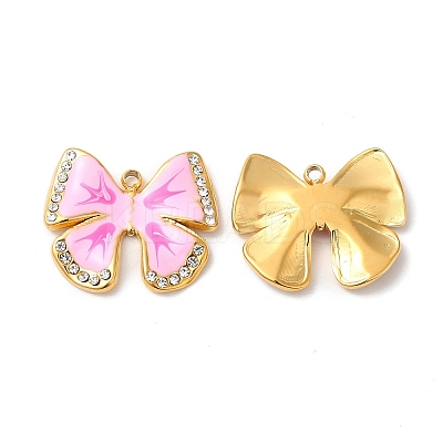Real 18K Gold Plated 304 Stainless Steel Rhinestone Pendants STAS-A084-28G-02-1