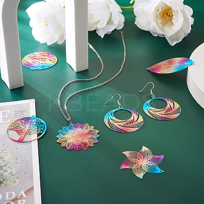 32Pcs 8 Style 430 Stainless Steel Filigree Pendants STAS-BY0001-10-1