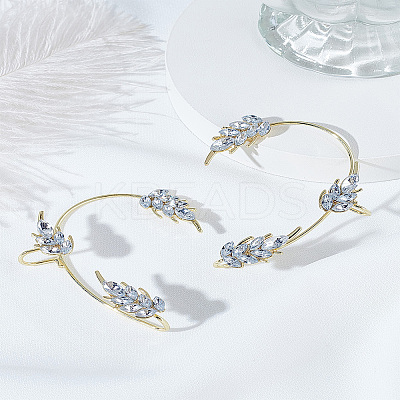 2Pcs 2 Styles Leaf Alloy Micro Pave Clear Cubic Zirconia Cuff Earrings EJEW-LP0013-19G-1