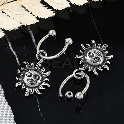 Sun 316 Surgical Stainless Steel Dangle Half Hoop Earrings for Women EJEW-G416-47AS-1
