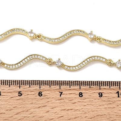 Brass Micro Pave Clear Cubic Zirconia Wave Link Chain Necklaces for Women NJEW-B157-22G-1