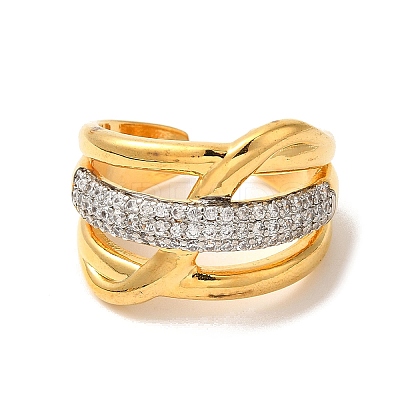 Rack Plating Brass Micro Pave Clear Cubic Zirconia Cuff Rings for Women RJEW-G325-13G-GP-1