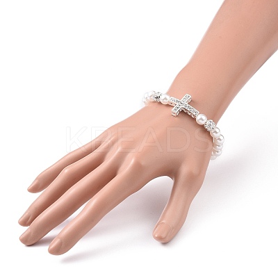 Alloy Rhinestone Religion Cross Bracelets BJEW-JB09096-1