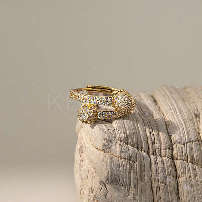 Flat Round Brass Micro Pave Clear Cubic Zirconia Cuff Bangles & Rings Sets FS-WGF0D2F-06-1
