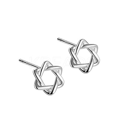 Anti-Tarnish Rhodium Plated Star of David 999 Fine Silver Stud Earrings for Women LS-EJEW-S215-05P-1