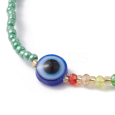 Evil Eye Resin & Glass Beaded Stretch Bracelet BJEW-JB09491-1