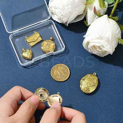 5Pcs 5 Styles Brass Locket Pendants KK-FS0001-90-1