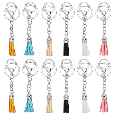 6Pcs 6 Colors Faux Suede Tassels Pendant Keychain KEYC-WR0001-30P-1