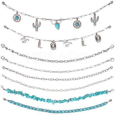 8Pcs 8 Styles Cowboy Theme Synthetic Turquoise & 304 Stainless Steel Baseball Cap Chain HJEW-SC0002-41-1