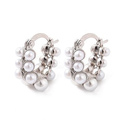 Rack Plating Brass ABS Imitation Pearl Hoop Earrings EJEW-M029-02P-1