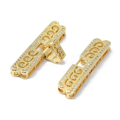 Rack Plating Brass Micro Pave Clear Cubic Zirconia Fold Over Clasps KK-M282-19G-1
