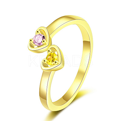 Brass Micro Pave Cubic Zirconia Open Cuff Rings for Women RJEW-R005-07G-1