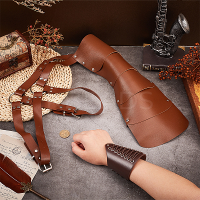 Medieval Style Adjustable PU Leather with Iron Fencing Sheath and Gauntlet Wristband AJEW-OC0005-08-1
