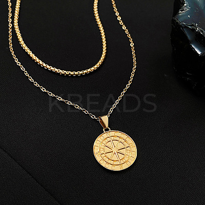 Compass Alloy Double Layer Pendant Necklaces for Women WH-WG93E93-01-1