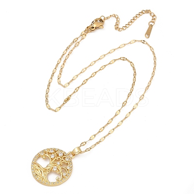 Brass Pave Full Cubic Zirconia Tree Of Life Pendant Necklaces LS-NJEW-D309-01G-B-1