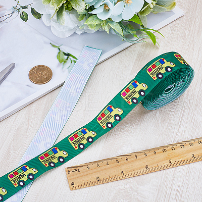 10 Yards Back To School Theme Polyester Grosgrain Ribbon OCOR-WH0082-82A-1