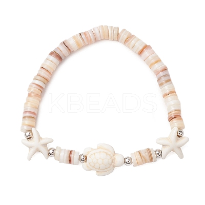 2Pcs Sea Turtles & Starfish Dyed Synthetic Turquoise Beads Stretch Bracelets BJEW-JB11881-1