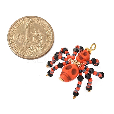 Halloween Theme Dyed Synthetic Turquoise & Glass Seed Beads Pendants PALLOY-MZ00774-04-1