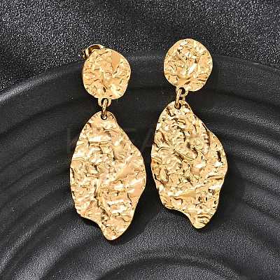 304 Stainless Steel Hammered Textured Leaf Dangle Stud Earrings EJEW-K268-44G-1